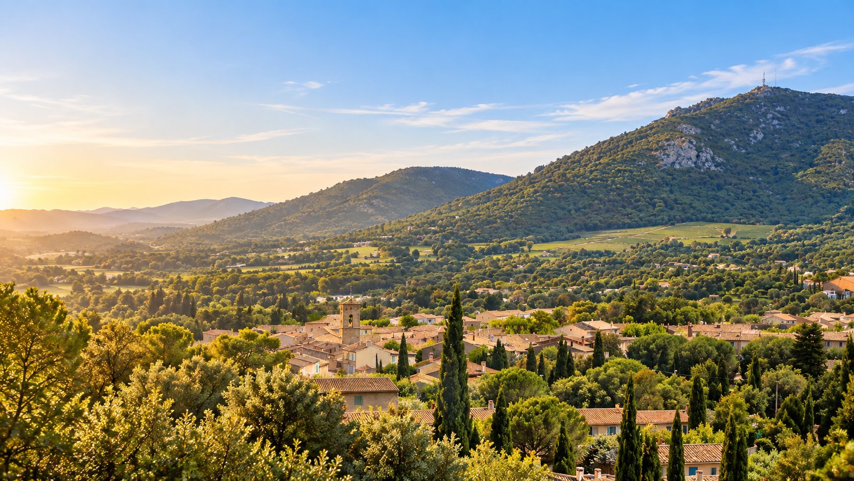 Le Plan-de-la-Tour et ses collines au soleil du soir